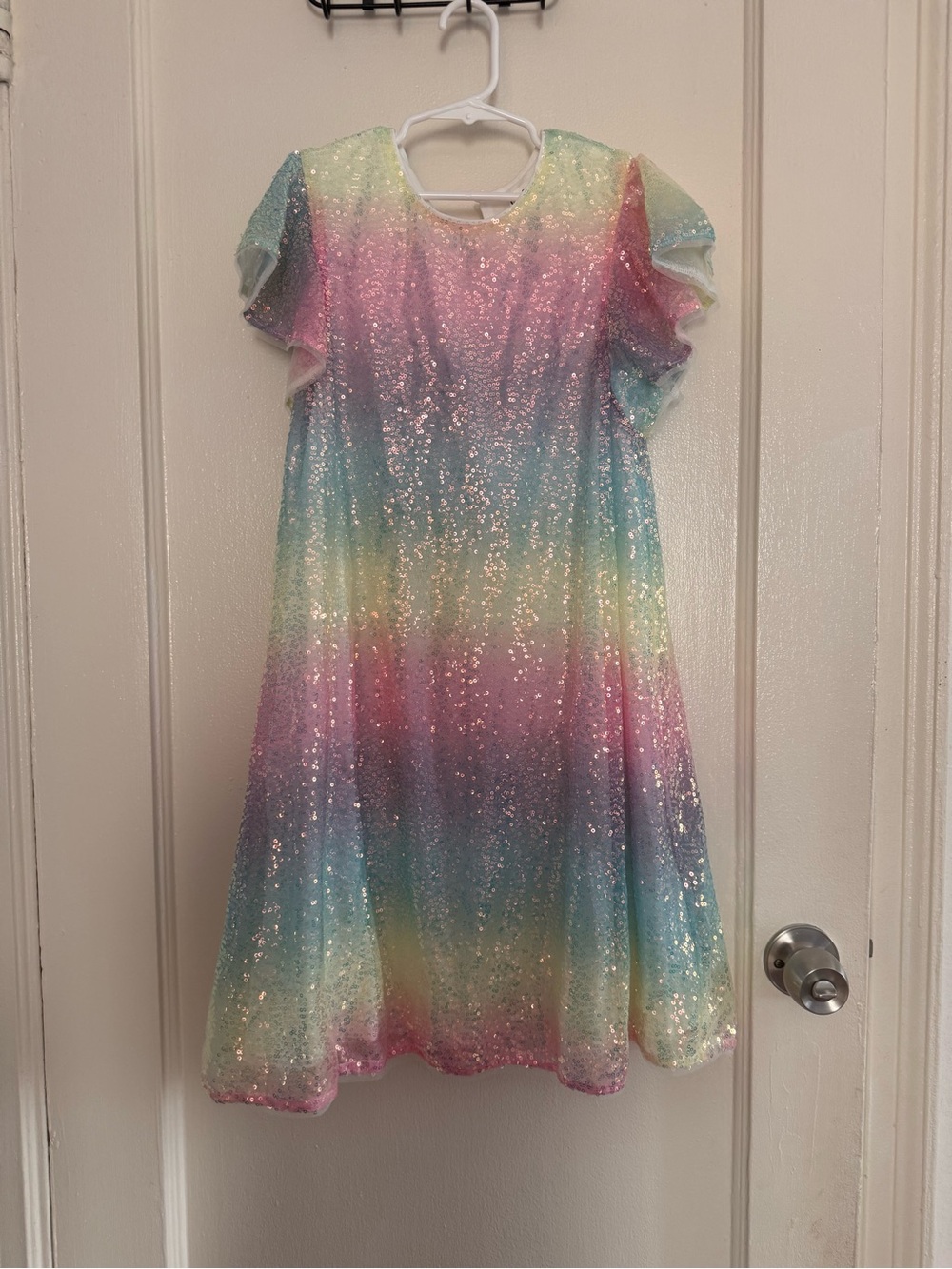 Girls Size 10 Rainbow Sequin Flutter Sleeve Dress - Missing Button